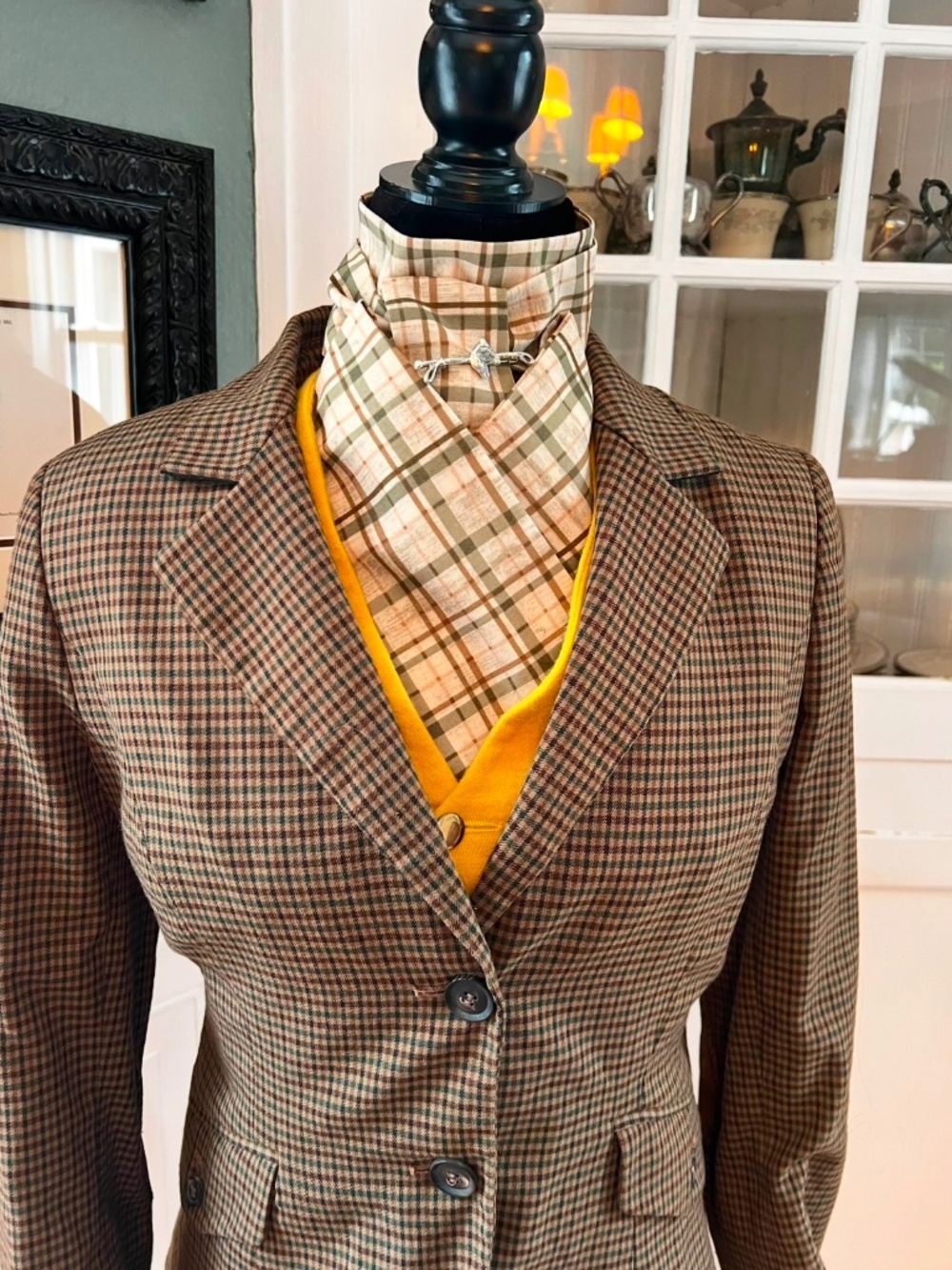 Cream plaid stock tie
